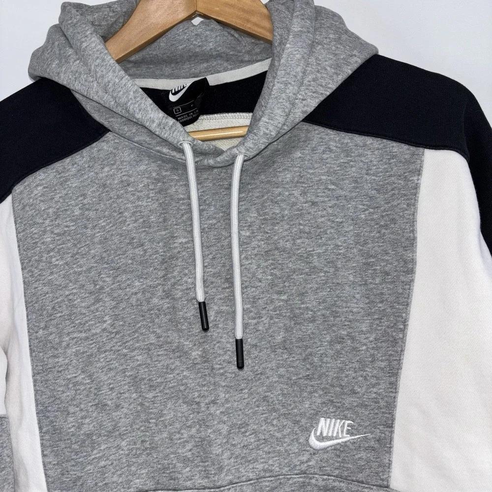 Nike Color Block Pullover Hoodie Gray Black White Small Cotton Fleece